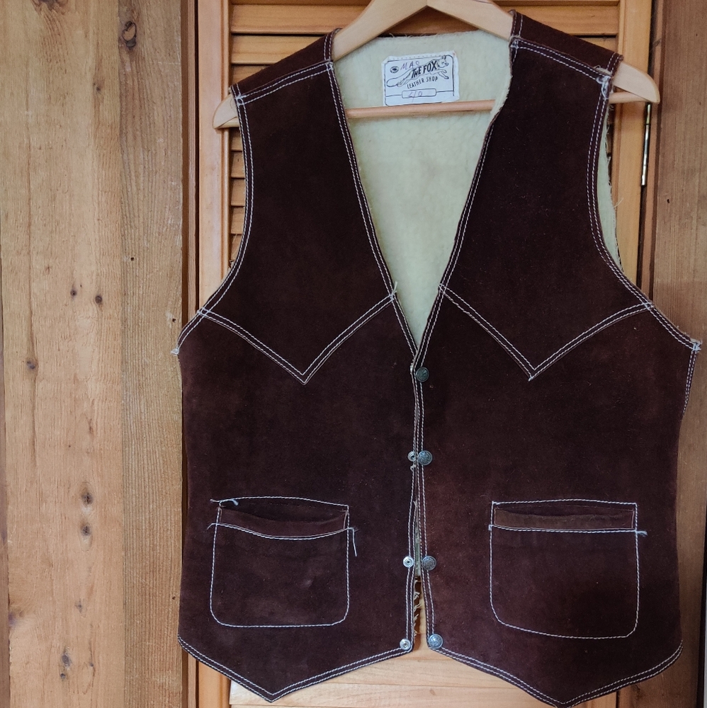 Vintage genuine leather/shearling western vest